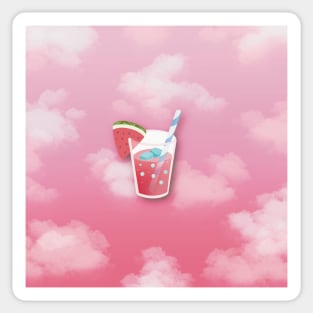 Watermelon Juice with a beautiful pink cloud background Sticker